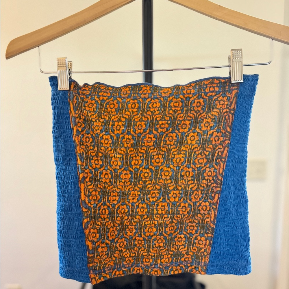 Free People Blue and Orange Patterned Tube Top